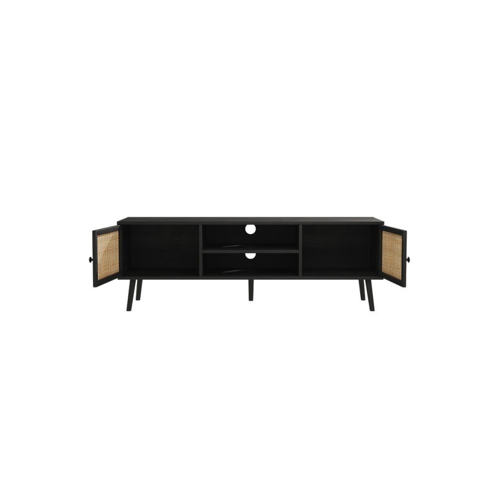 Mueble Mesa TV de Ratán en Color Negro-Natural