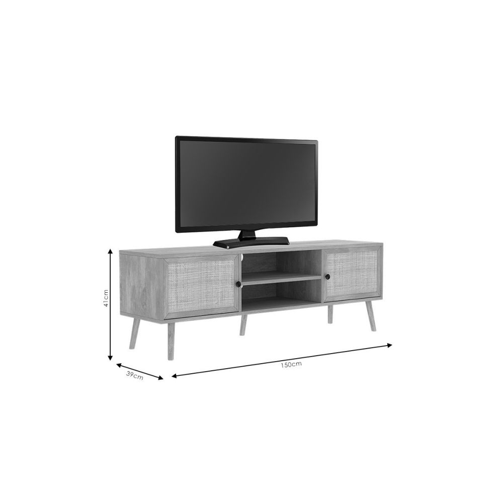 Mueble Mesa TV de Ratán en Color Negro-Natural