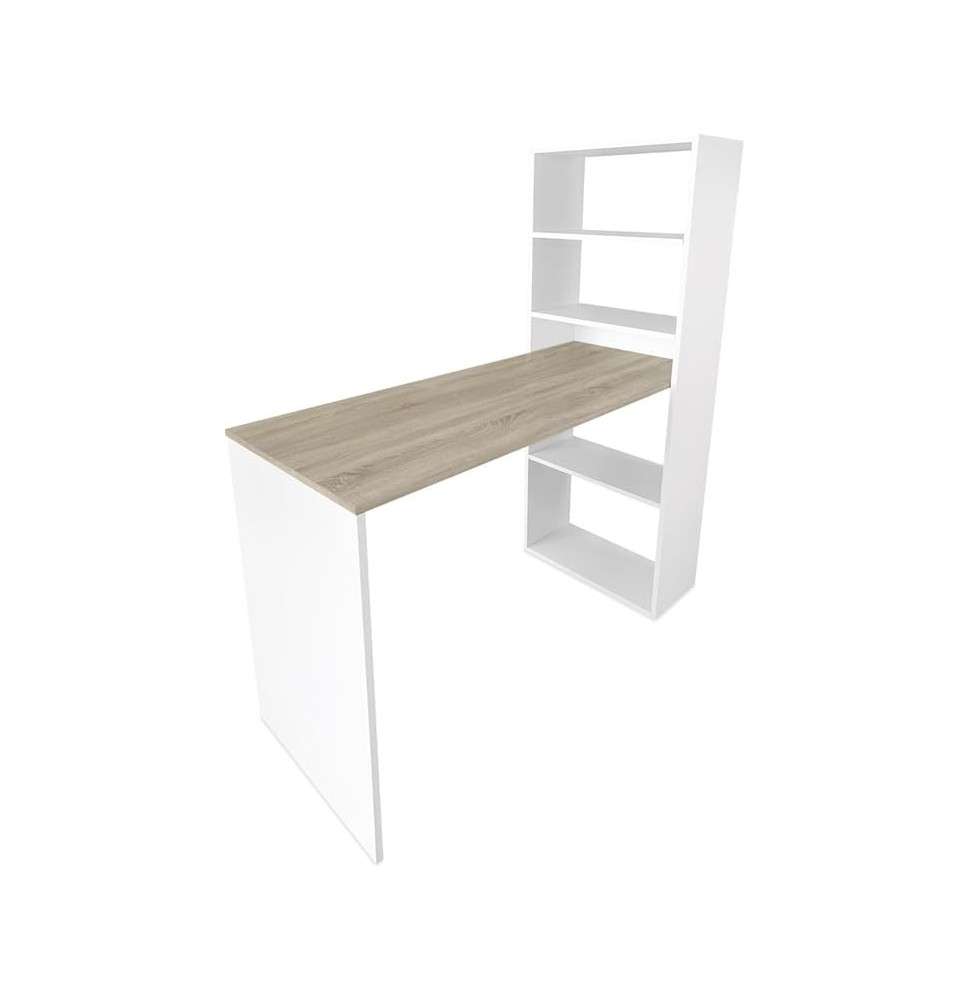 Mesa Escritorio con Estanteria Reversible, Medidas: 122 cm (Ancho) x 50 cm (Fondo) x140 cm (Alto) Color Blanco y Cambrian Mesa Escritorio con Estanteria Reversible, Medidas: 122 cm (Ancho) x 50 cm (Fondo) x140 cm (Alto) Color Blanco y Cambrian