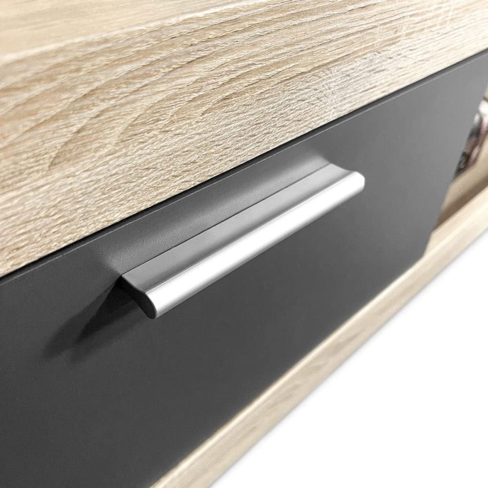 Mueble de salón y TV Moderno con Leds Color Cambria, cambria y grafito módulo de comedor
