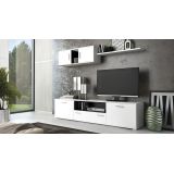 Mueble de salón y TV Composición para salón 200 Cm, blanco gran espacio almacenamiento