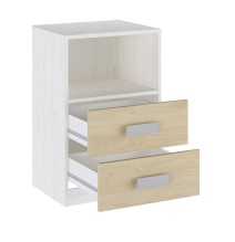 Mesita de noche - Dormitorio o Mesa Auxiliar Salón, Blanco y Natural Veteado, 47.5 x 73 x 39.6 Cm