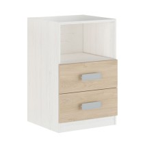 Mesita de noche - Dormitorio o Mesa Auxiliar Salón, Blanco y Natural Veteado, 47.5 x 73 x 39.6 Cm