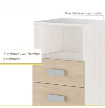 Mesita de noche - Dormitorio o Mesa Auxiliar Salón, Blanco y Natural Veteado, 47.5 x 73 x 39.6 Cm