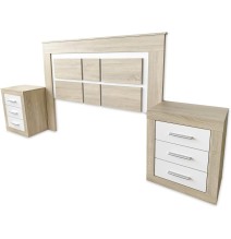 Cabezal para Cama de Matrimonio con patas, Color Cambria y Blanco, Medidas: 160 cm (Ancho) x 119,3 cm (Alto) x 3,8 cm (Fondo)