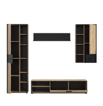Mueble de TV, Estante, Vitrina y Mueble de Colgar | Medidas: 260 x 40.6 x 200 cm | Color Roble Artisan con Detalles en Gris
