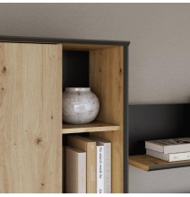 Mueble de TV, Estante, Vitrina y Mueble de Colgar | Medidas: 260 x 40.6 x 200 cm | Color Roble Artisan con Detalles en Gris