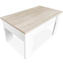 Mesa de Centro Elevable, Acabado en Color Blanco con Tapa Cambria, Medidas: 90 cm (Ancho) x 50 cm (Fondo) x 46-57 cm (Alto)