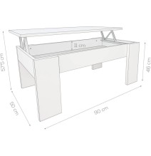 Mesa de Centro Elevable, Mesita de Salón, Acabado en Color nogal, Medidas: 90 cm (Ancho) x 50 cm (Fondo) x 46-57 cm (Alto)
