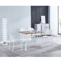 Conjunto Mesa y Sillas Comedor/Cocina: Mesa madera y Patas Metálicas Blancas (76x100x70 Cm) + 5 Sillas (80x40x55 Cm )
