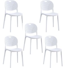Conjunto Mesa y Sillas Comedor/Cocina: Mesa madera y Patas Metálicas Blancas (76x100x70 Cm) + 5 Sillas (80x40x55 Cm )