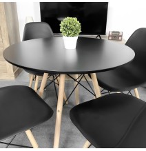 Conjunto Mesa y Sillas Nórdicas: Mesa Negra (80x80x76 cm) + 4 Sillas con Patas de Madera Haya (46,5 x 48 x 82 cm)