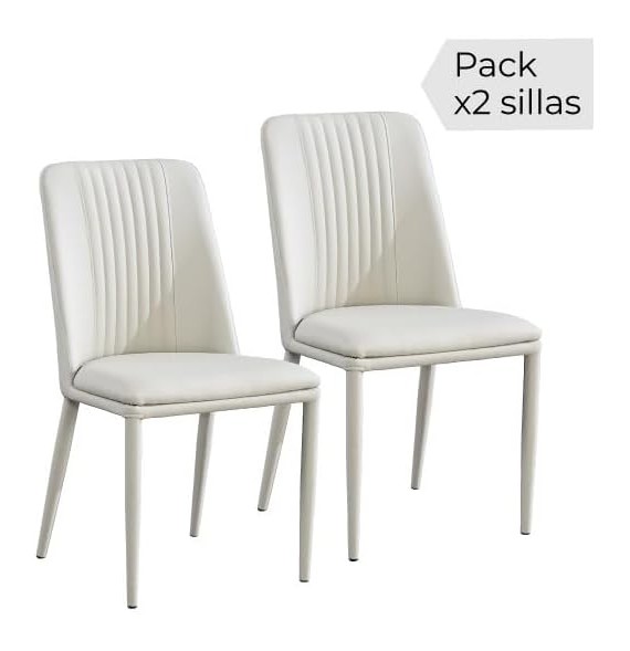 Pack 2 sillas tapizadas en Piel sintética Color Tortora, Patas Metal, Medidas: Alto: 87cm Ancho: 50cm Profundidad: 53cm