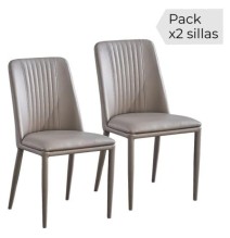 Pack 2 sillas tapizadas en Piel sintética Color Latte, Patas Metal, Medidas: Alto: 87cm Ancho: 50cm Profundidad: 53cm