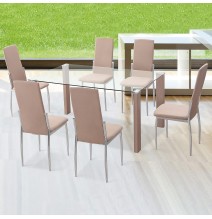 Pack de 6 Sillas Tapizadas para Salón y Comedor – Acabado Beige en Aluminio, Medidas: 43 cm x 48 cm x 99,5 cm