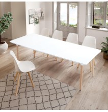 Pack de 4 Sillas para Comedor, Cocina o Salón – Simil Piel Blanca y Madera, Medidas: 48 cm x 45 cm x 84 cm.