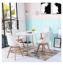 Juego de Comedor Estilo Nórdico: Mesa 100 cm + 4 Sillas Blancas 48 cm x 54 cm x 84 cm – Ideal para Decorar tu Hogar o Café