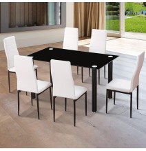 Pack de 6 Sillas Tapizadas para Salón, Color Blanco y Patas Negras. Medidas: 39,5 cm (Ancho) x 37,5 cm (Fondo) x 96 c