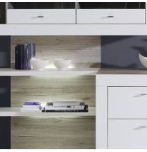 Mueble de Salón| 282 cm Anc x 52.10 cm Fon x 210.6 cm Al, Iluminación LED en Roble Arena y Blanco