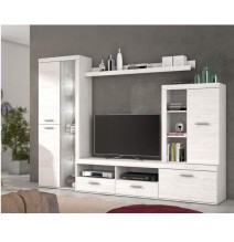 Mueble de Salón Moderno con Leds, Acabado en Andersen Pino, Medidas: 260 cm (Ancho) x 191 cm (Alto) 47,5 cm (Fondo)