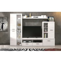 Mueble de Salón Moderno con Leds, Acabado en Andersen Pino, Medidas: 260 cm (Ancho) x 191 cm (Alto) 47,5 cm (Fondo)