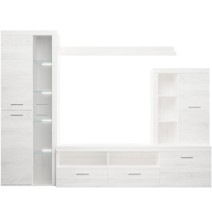 Mueble de Salón Moderno con Leds, Acabado en Andersen Pino, Medidas: 260 cm (Ancho) x 191 cm (Alto) 47,5 cm (Fondo)