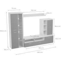 Mueble de Salón Moderno con Leds, Acabado en Andersen Pino, Medidas: 260 cm (Ancho) x 191 cm (Alto) 47,5 cm (Fondo)