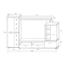 Mueble de Salón Moderno con Leds, Acabado en Cambria - Blanco, Medidas: 260 cm (Ancho) x 191 cm (Alto) 47,5 cm (Fondo)
