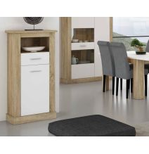 Mueble de Comedor, Mueble Salón, Acabado en Blanco y Cambria, Medidas: 297 cm (Ancho) x 201,6 cm (Alto) x 41,8 cm (Fondo)