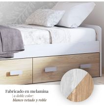 Cama Nido con 2 Cajones de Almacenaje – Blanco Veteado y Natural, 194,4 cm Largo x 98 cm Ancho x 58 cm Alto