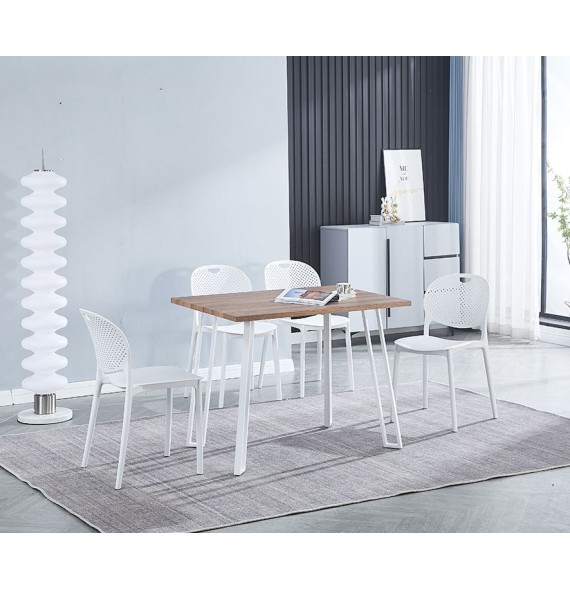 Mesa Comedor en Madera Estilo Industrial, Patas metálicas Blancas, Medidas 100 cm (Lar) x 70 cm (Anc) 76 cm (Al)