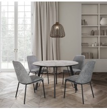 Mesa de Comedor Fija Redonda | Imitación Mármol con Pata Metálica | Diámetro 120 cm x Alto 75 cm