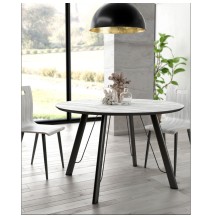 Mesa de Comedor Fija Redonda | Imitación Mármol con Pata Metálica | Diámetro 120 cm x Alto 75 cm