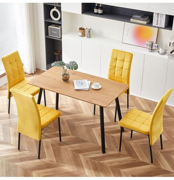 Mesa de Comedor Fija con Tapa de Melamina Color Roble y Estructura Metálica Negra Mate - Medidas 120x80x75 cm