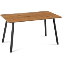Mesa de Comedor Fija con Tapa de Melamina Color Roble y Estructura Metálica Negra Mate - Medidas 120x80x75 cm