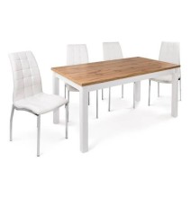 Juego de 4 Sillas Tapizadas en Símil Piel Blanco con Patas Cromadas, Asiento y Respaldo Ergonómicos- Medidas 43x63x97 cm