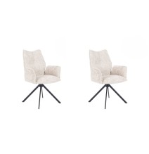 Juego de 2 Sillas con Brazos Tapizadas en Tela Beige y Patas en Acabado Negro, Mecanismo Giratorio 180º-  Medidas 63x62x93 cm