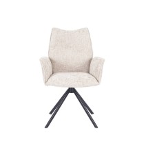 Juego de 2 Sillas con Brazos Tapizadas en Tela Beige y Patas en Acabado Negro, Mecanismo Giratorio 180º-  Medidas 63x62x93 cm