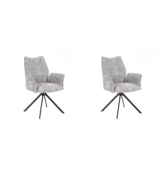 Juego de 2 Sillas con Brazos Tapizadas en Tela Gris y Patas en Acabado Negro, Mecanismo Giratorio 180º-  Medidas 63x62x93 cm