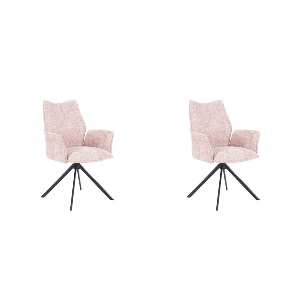 Juego de 2 Sillas con Brazos Tapizadas en Tela Rosa y Patas en Acabado Negro, Mecanismo Giratorio 180º-  Medidas 63x62x93 cm
