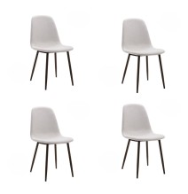 Pack de 4 Sillas con Estructura Tapizada en Tela Beige Claro, Patas Metálicas con Acabado Negro, Medidas 44x53x86 cm