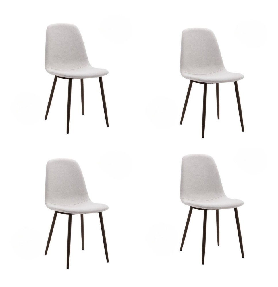 Pack de 4 Sillas con Estructura Tapizada en Tela Beige Claro, Patas Metálicas con Acabado Negro, Medidas 44x53x86 cm
