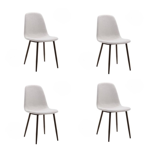 Pack de 4 Sillas con Estructura Tapizada en Tela Beige Claro, Patas Metálicas con Acabado Negro, Medidas 44x53x86 cm