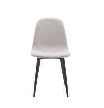 Pack de 4 Sillas con Estructura Tapizada en Tela Beige Claro, Patas Metálicas con Acabado Negro, Medidas 44x53x86 cm