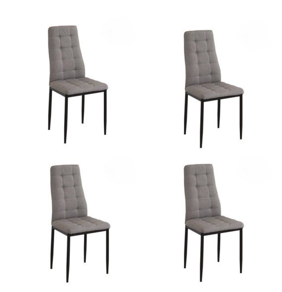 Pack de 4 Sillas Tapizadas en Tela Polipiel Gris con Costuras Acolchadas, Patas Metálicas en Color Negro, Medidas 43x56x96 cm