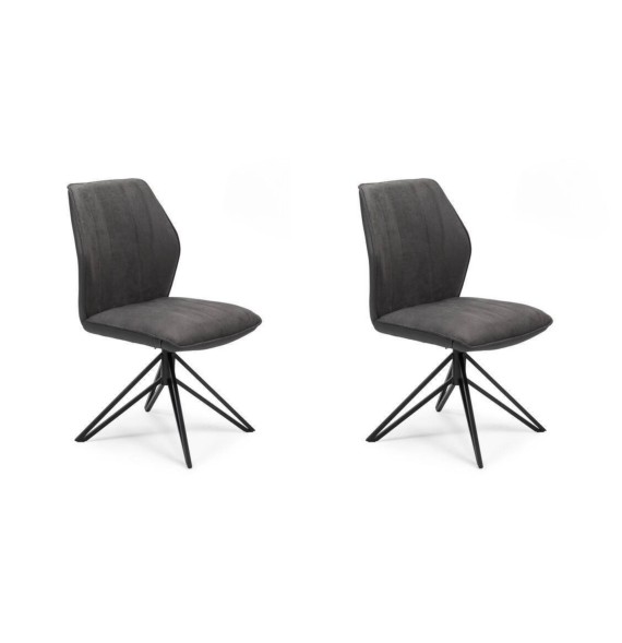 Pack de 2 Sillas con Respaldo y Asiento Tapizados en Tela Gris, Pata Metálica en Acabado Negro Mate, Medidas 62,5x52x93 cm
