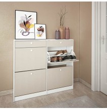 Mueble Zapatero con 4 Puertas y 2 Cajones | Acabado Blanco/Textil | 116,8 x 104,3 x 27 cm