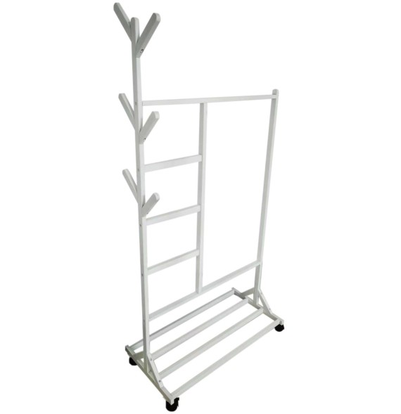 Vestidor portatil, Perchero colgador multiusos portatil con ruedas, color blanco