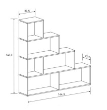 Meyvaser Librería Estantería con cuatro baldas Color Mauvella Tipo escalera de Madera 143,3x37,5-144,9x27,9 cm