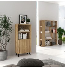 Estantería Decorativa, Librería, Separador Ambientes, Acabado en Mauvella-rayas, 174 cm (Al) x 129 cm (Anc) x 32,8 cm (Fon)